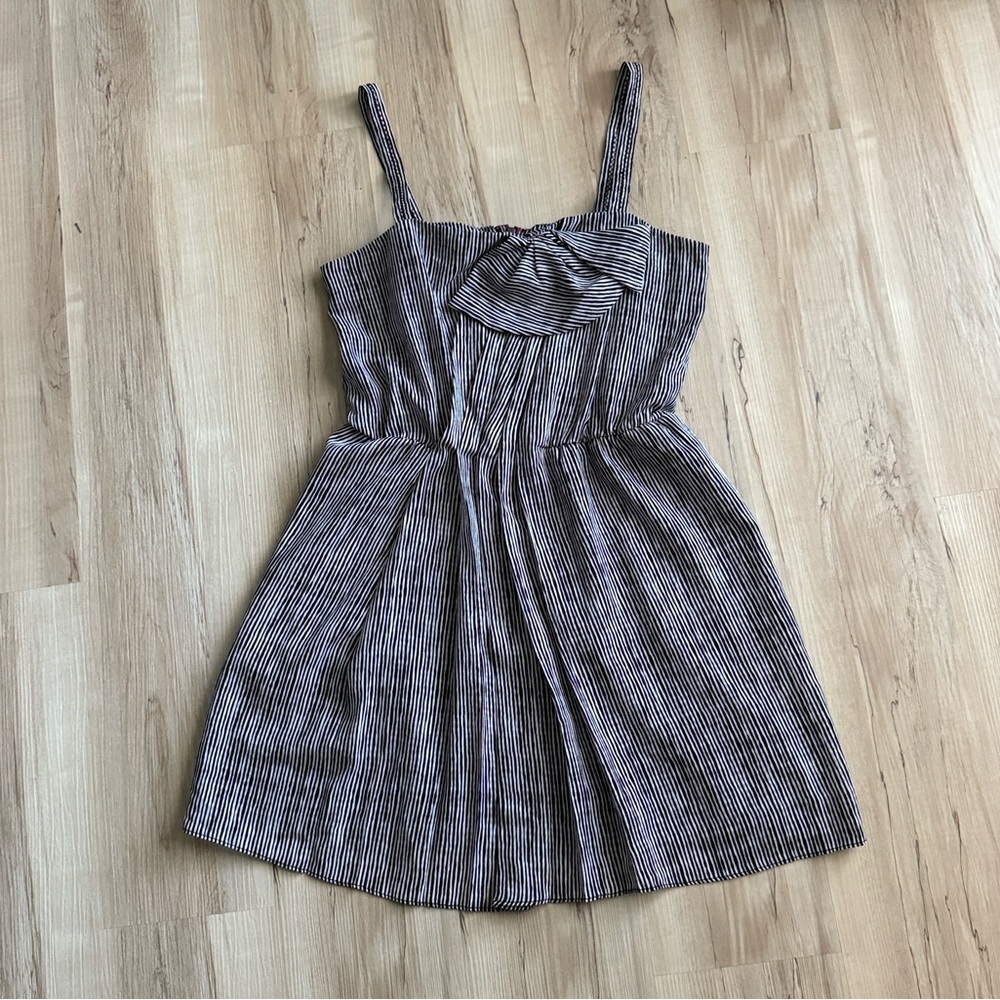 Rachel Roy Black & White Striped Sundress L – Pockets, Bow Front, Chic Casual
